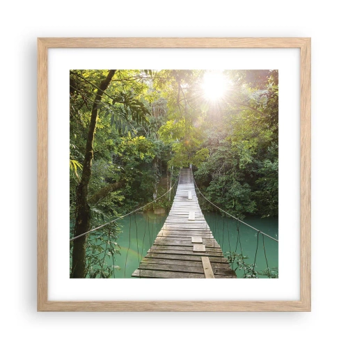 Pôster com moldura de carvalho claro - Da água azul para a floresta azul - 40x40 cm