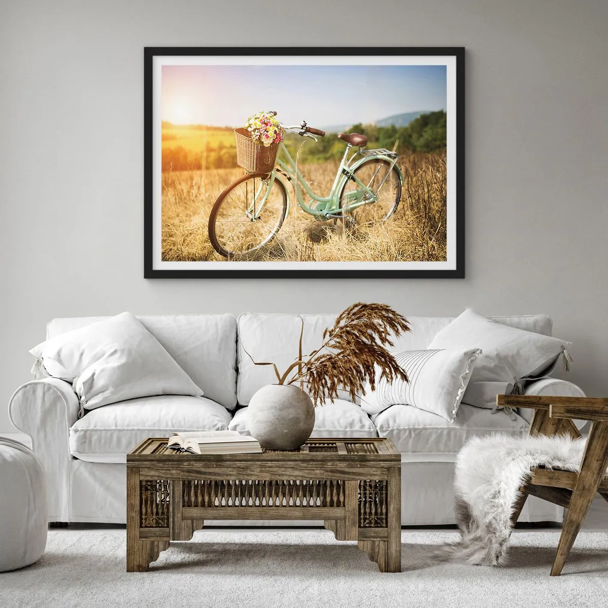 Pôster com moldura preta - Vou ficar aqui por um tempo - 91x61 cm