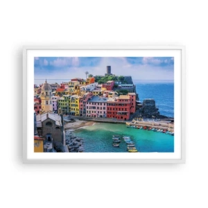 Pôster em moldura branca - Cidade mágica mediterrânea - 70x50 cm