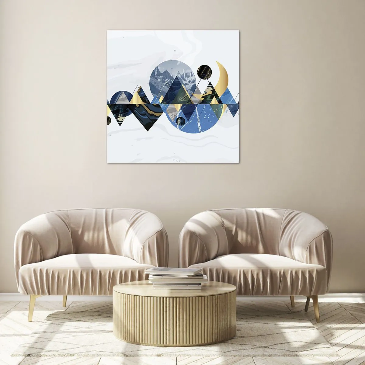 Quadro em vidro - Paisagem geométrica - 60x60 cm