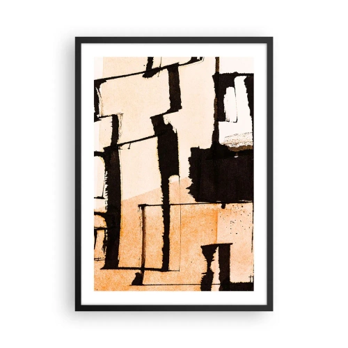 Pôster com moldura preta - Uma composição abstrata de formas geométricas em tons de bege e preto. - 50x70cm - No entanto, a ordem - Decoração de parede moderna para a sala de estar e quarto ARTTOR