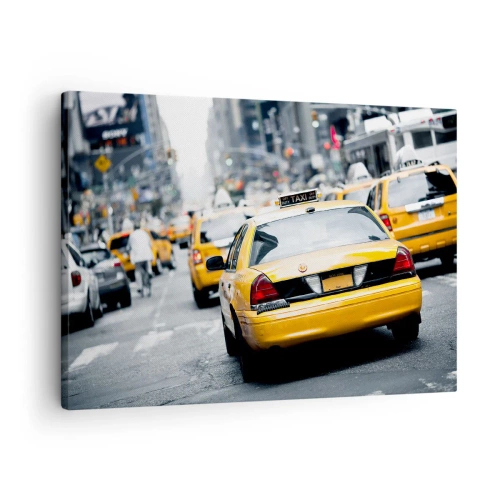 Quadro em tela - Táxis amarelos em uma movimentada rua da cidade no centro da metrópole - 70x50cm - Apenas nesta cidade - Decoração de parede moderna para a sala de estar e quarto ARTTOR