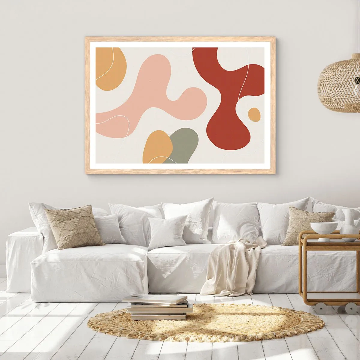 Pôster com moldura de carvalho claro - Ziguezagues ornamentais - 100x70 cm