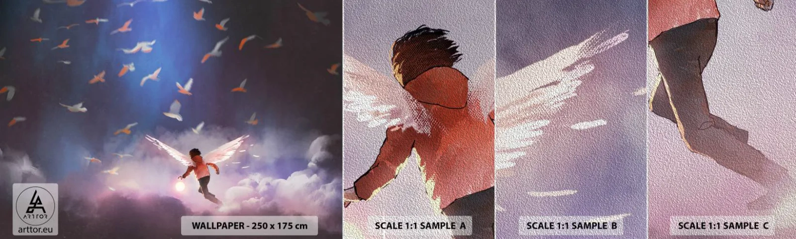 Amostra de papel de parede Premium Sand - É preciso ter imaginação e coragem - Abstração, Fantasia, Icaro - 100x30 cm