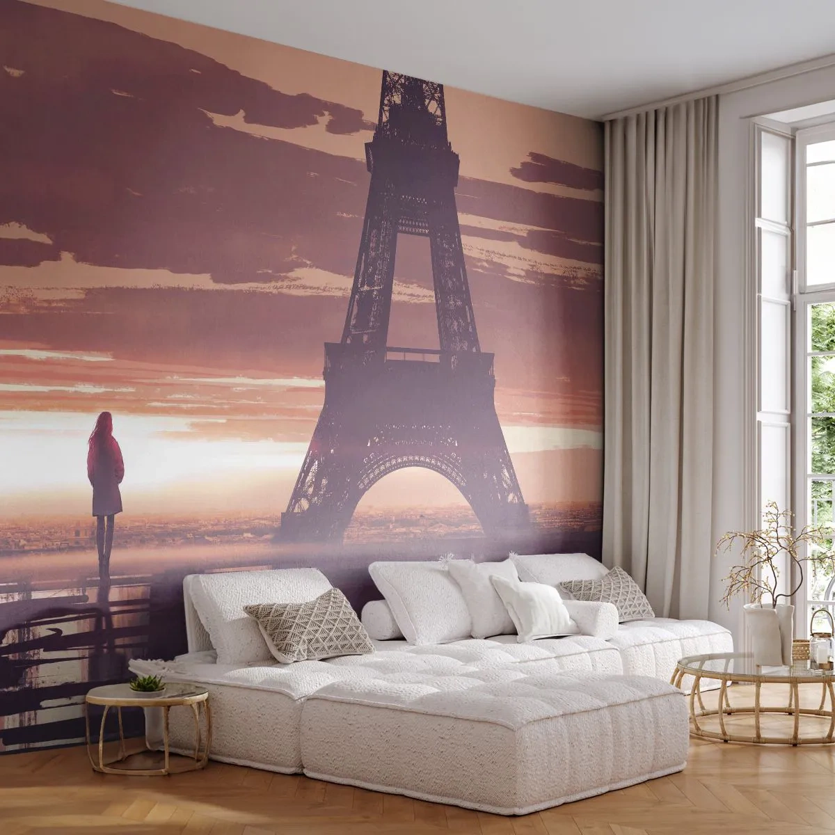 Papel de Parede Premium Sand - Só elas as duas - Cidade, Torre Eiffel, Paris - 100x70 cm