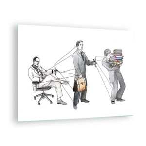 Quadro em vidro - Ilustração da hierarquia do trabalho de escritório - 70x50cm - Cada um tem o seu mestre - Decoração de parede moderna para a sala de estar e quarto ARTTOR
