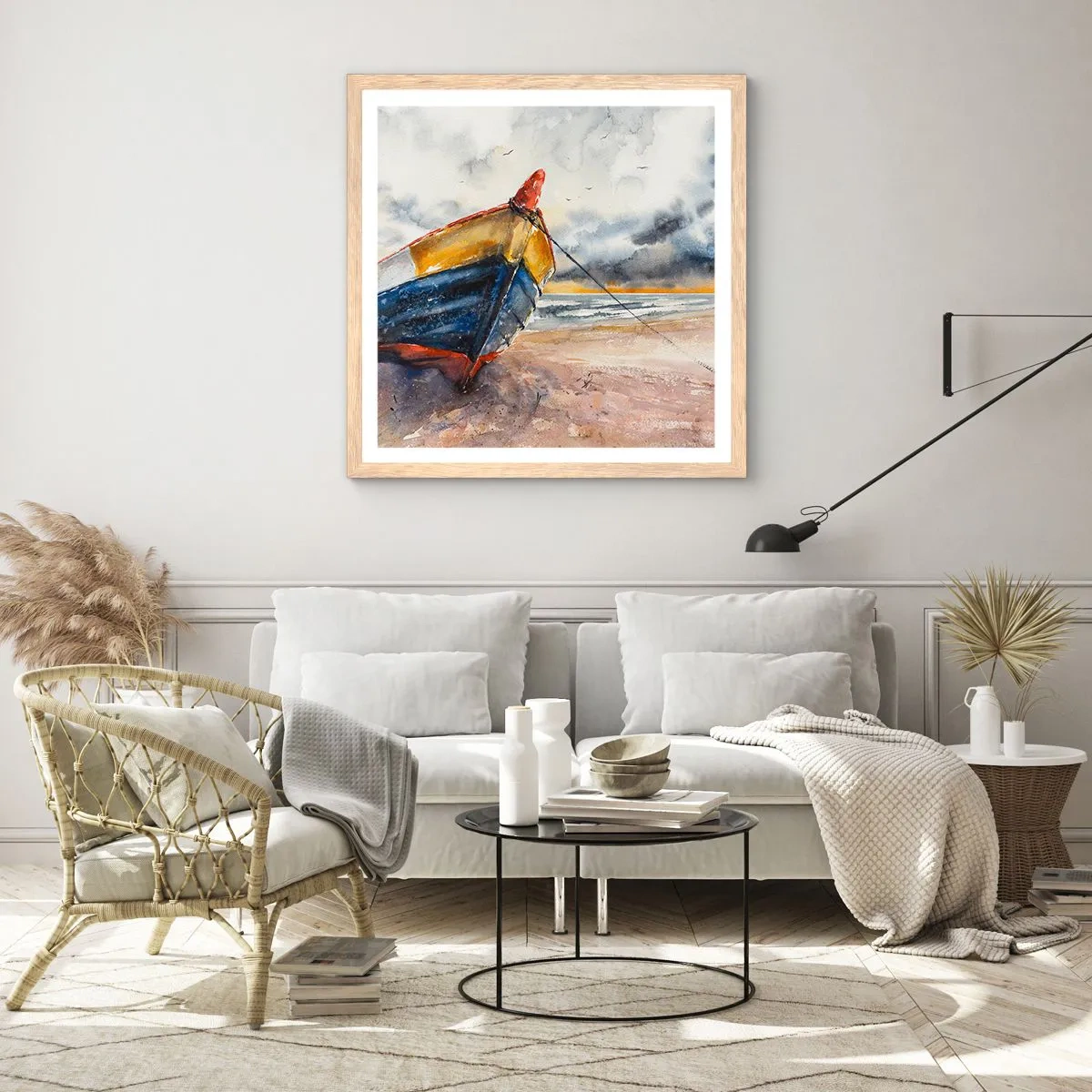 Pôster com moldura de carvalho claro - Descanse na costa - 40x40 cm