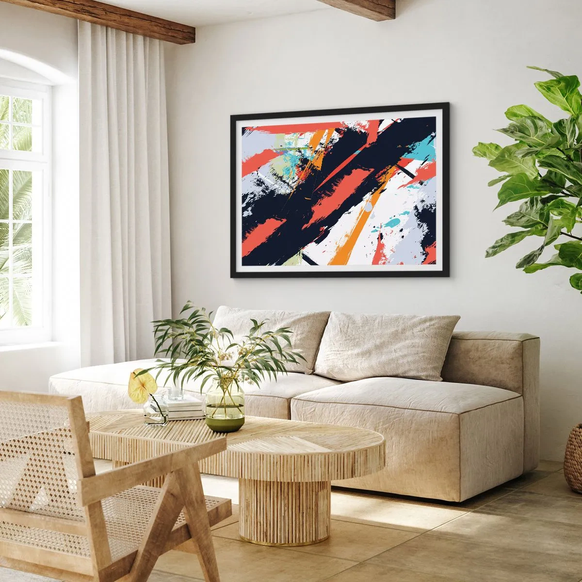 Pôster com moldura preta - Composição dinâmica - 91x61 cm