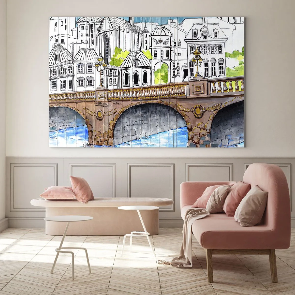 Quadro em vidro - Cidade pintada - 120x80 cm