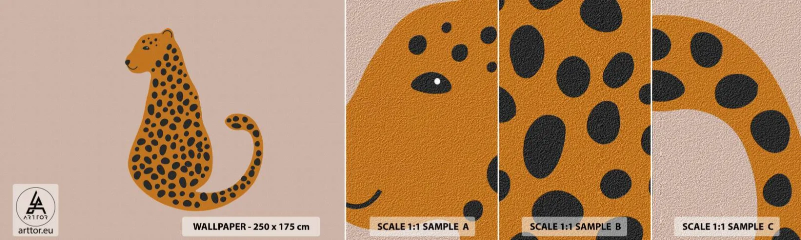 Amostra de Papel de Parede Standard Eco - A estampa de leopardo está na moda - Para crianças, Pantera, Animais - 100x30 cm