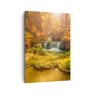 Quadro em tela - Cascata na floresta em ouro - 50x70 cm