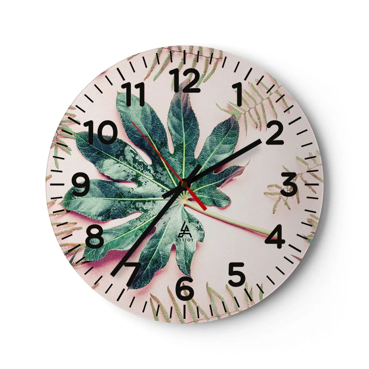 Relógio de parede - Relógio em vidro - Estudo do verde em um fundo rosa - 40x40 cm