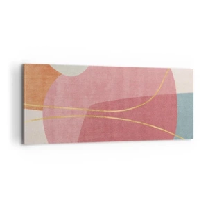 Quadro em tela - Composição pastel com fio dourado - 100x40 cm