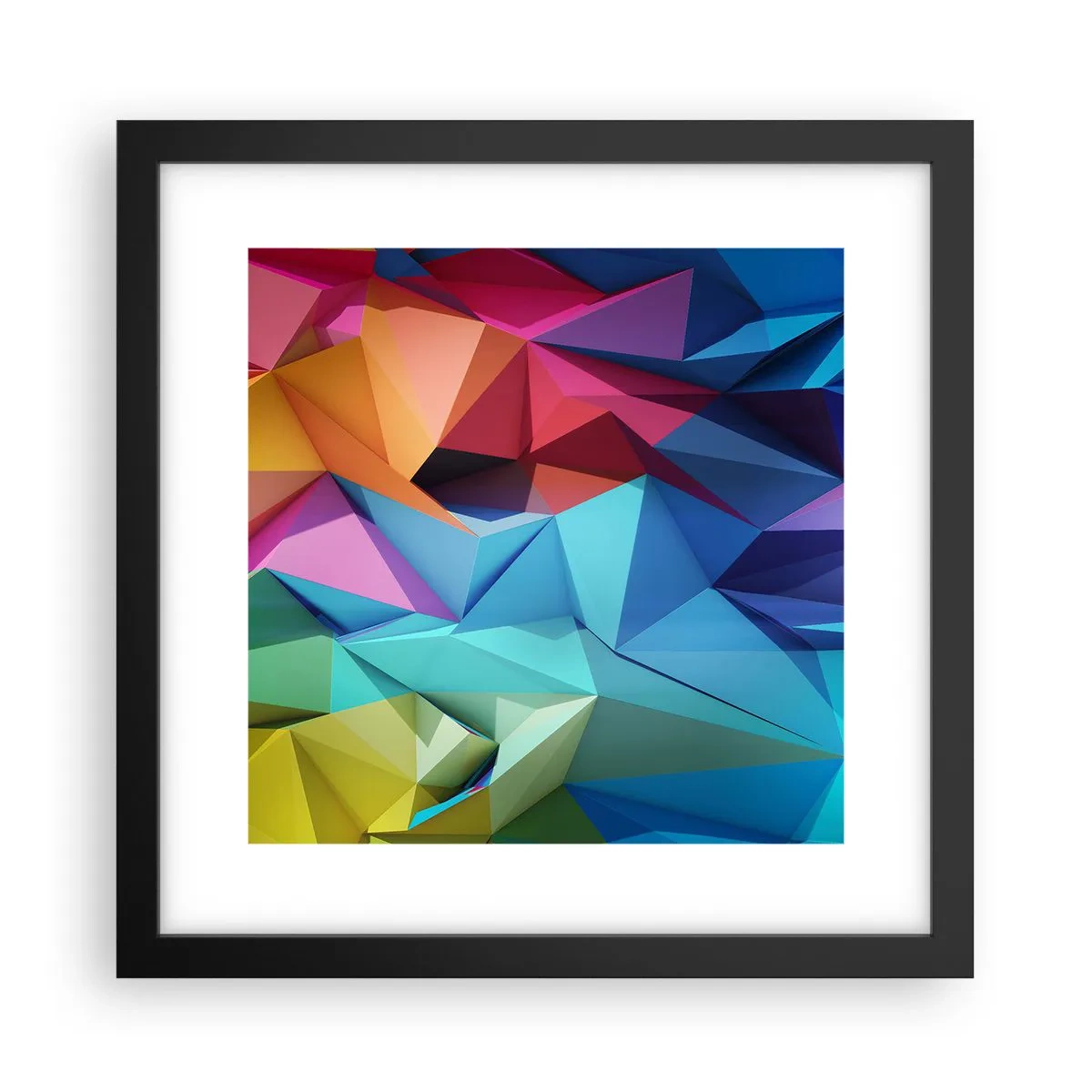 Pôster com moldura preta - Arco-íris de origami - 30x30 cm