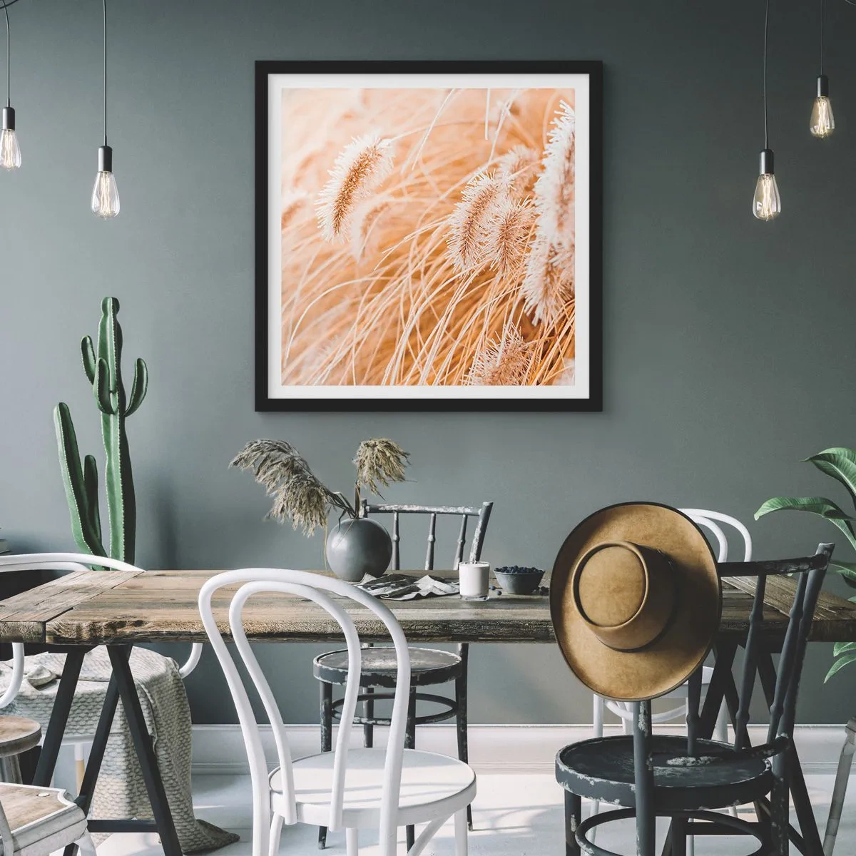 Pôster com moldura preta - O murmúrio dourado das plantas - 60x60 cm