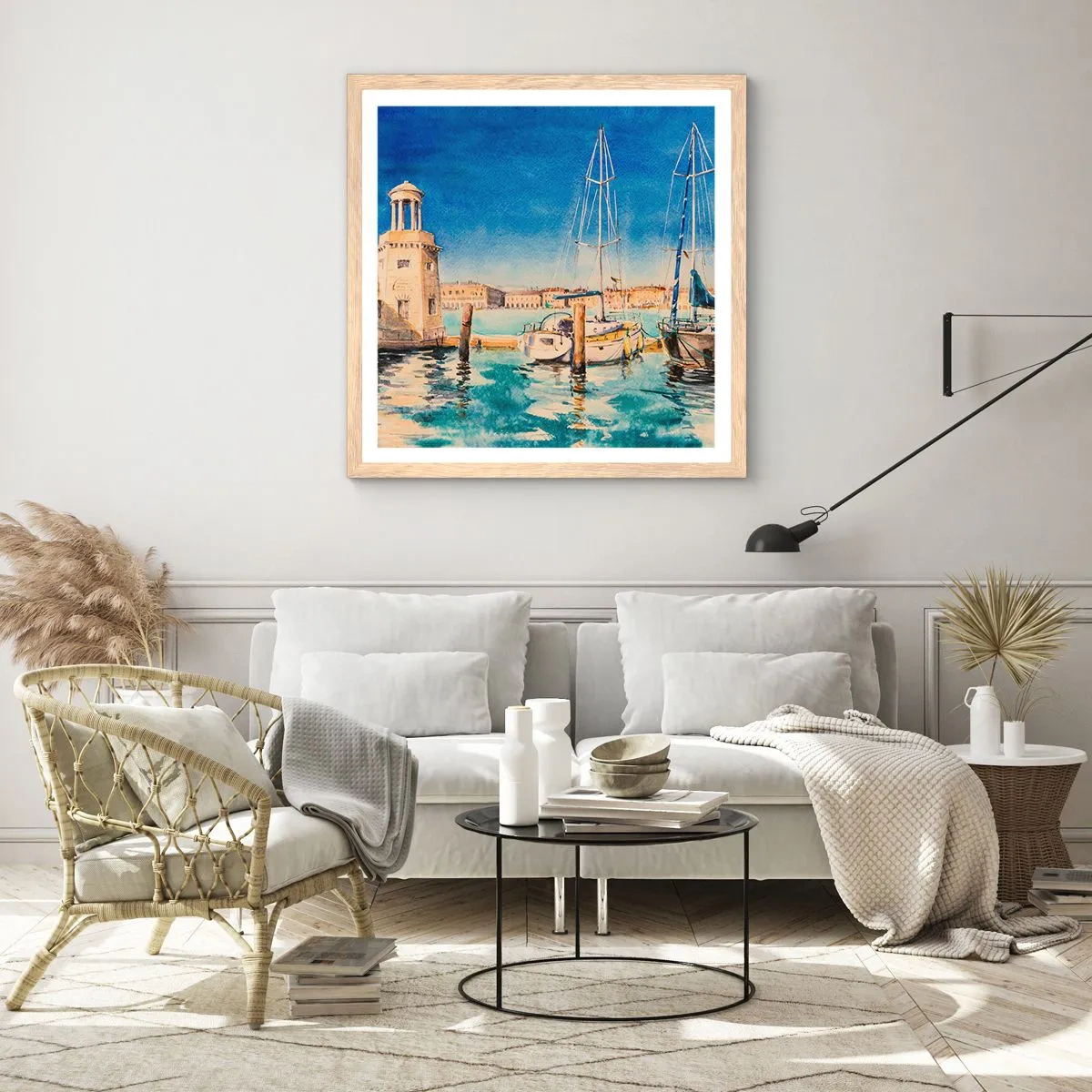 Pôster com moldura de carvalho claro - Lagoa ensolarada - 60x60 cm