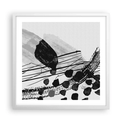 Pôster em moldura branca - Abstração orgánica em preto e branco - 50x50 cm