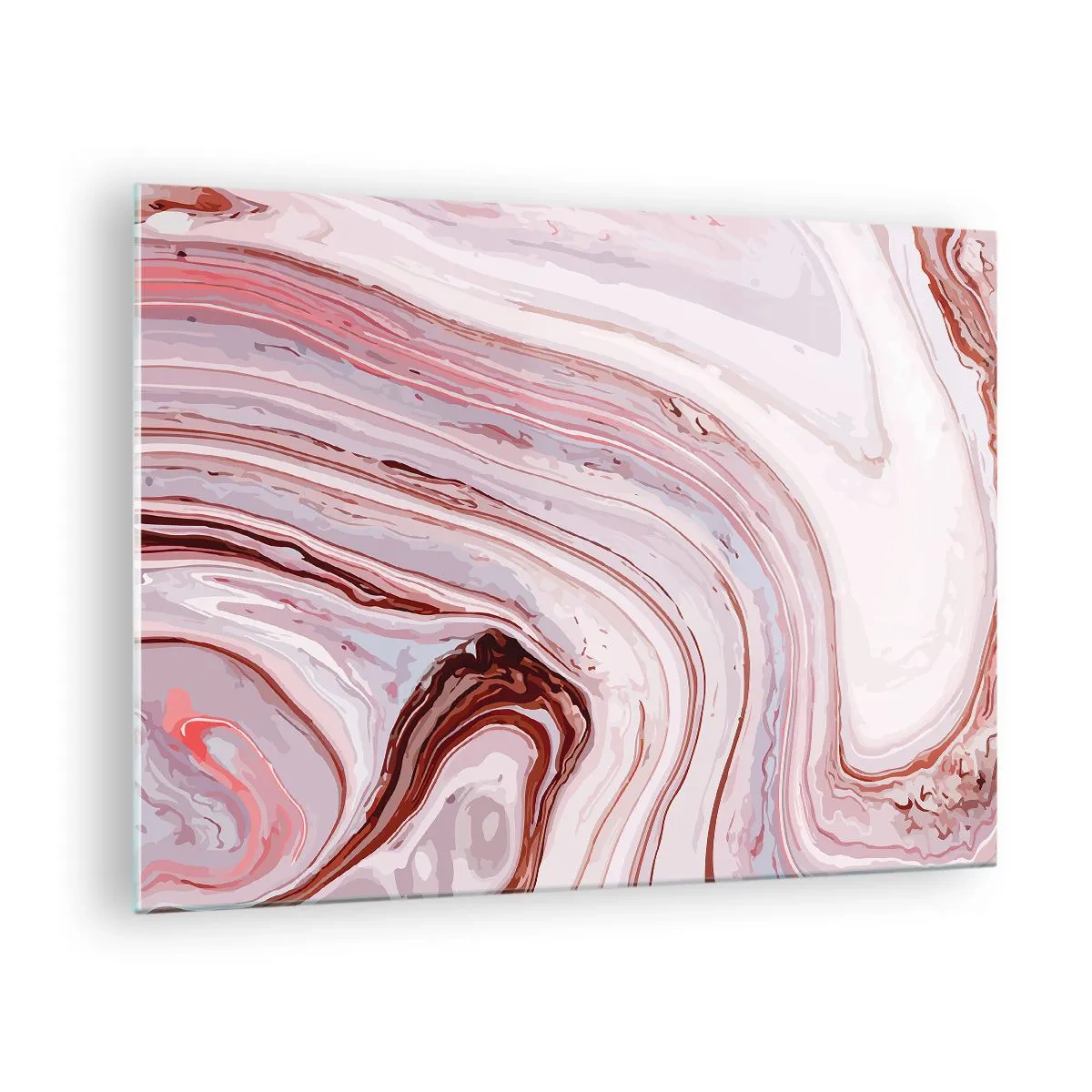 Quadro em vidro - Padrão de mármore em tons de rosa e marrom - 70x50cm - Em frente, depois à direita para baixo - Decoração de parede moderna para a sala de estar e quarto ARTTOR
