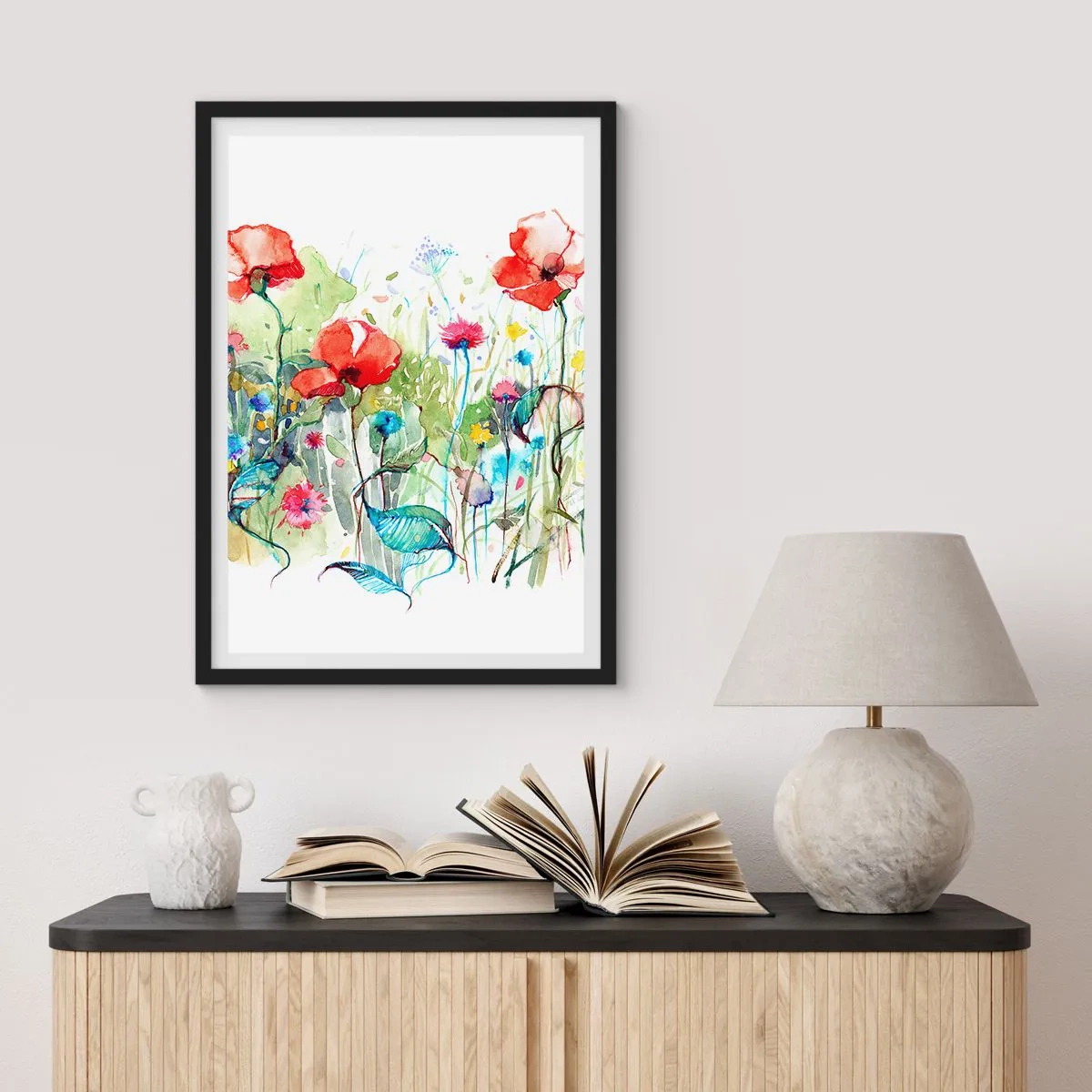 Pôster com moldura preta - Prado florido de maio - 70x100 cm