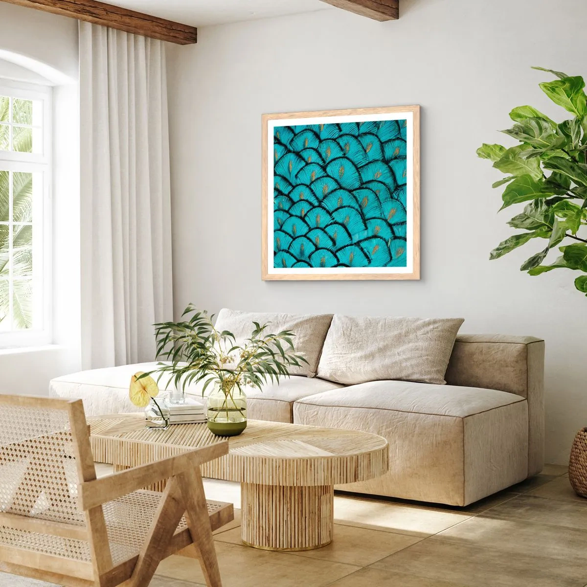Pôster com moldura de carvalho claro - A grande gala de penas - 40x40 cm