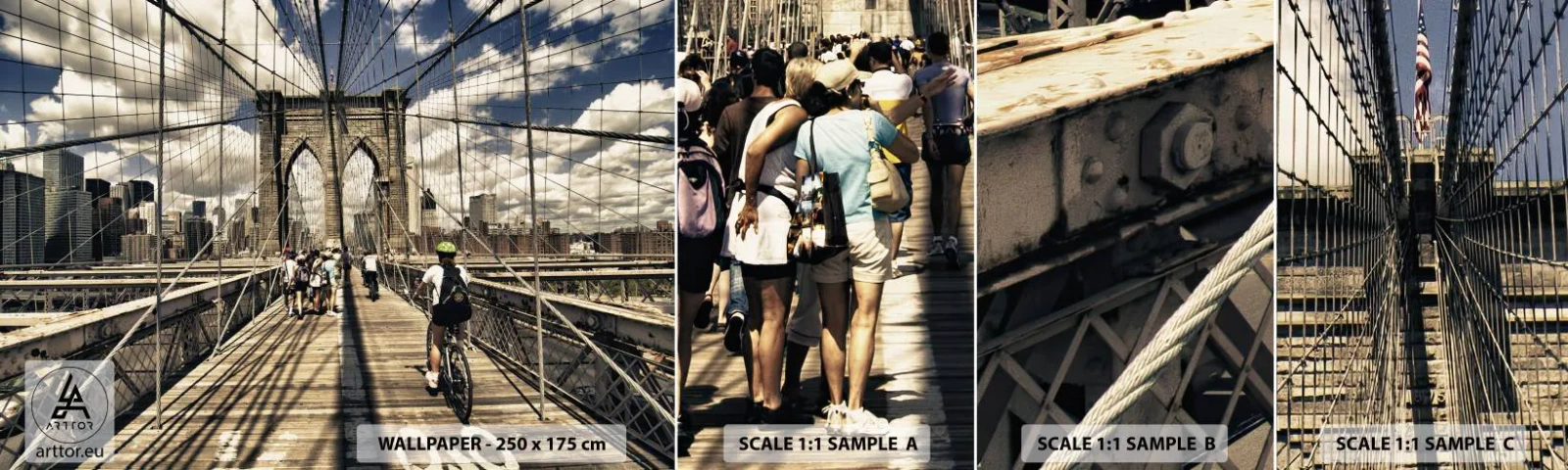 Amostra de Papel de Parede Standard Eco - Direto para o coração da cidade - Ponte do Brooklyn, Nova Iorque, Cidade - 100x30 cm