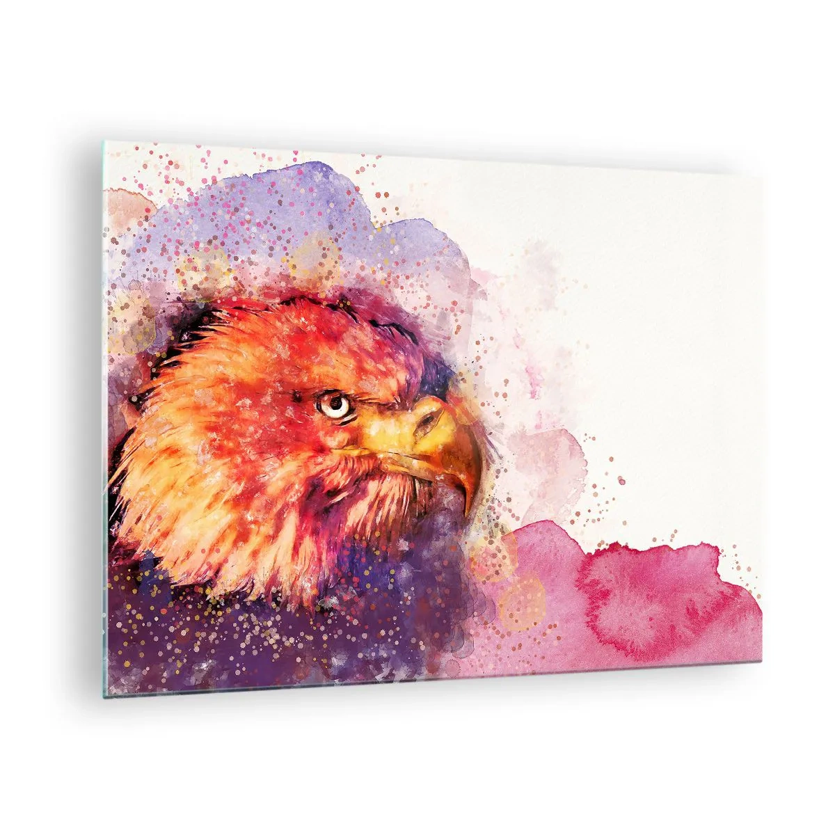 Quadro em vidro - Retrato em aquarela de uma águia em cores intensas - 70x50cm - Não quer saber o que estou a pensar - Decoração de parede moderna para a sala de estar e quarto ARTTOR
