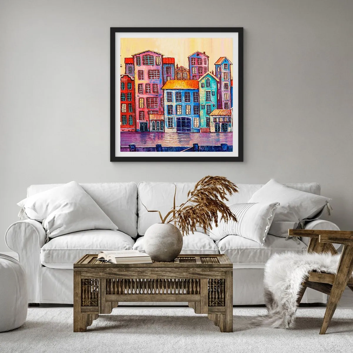 Pôster com moldura preta - Uma cidade como de um conto de fadas - 30x30 cm
