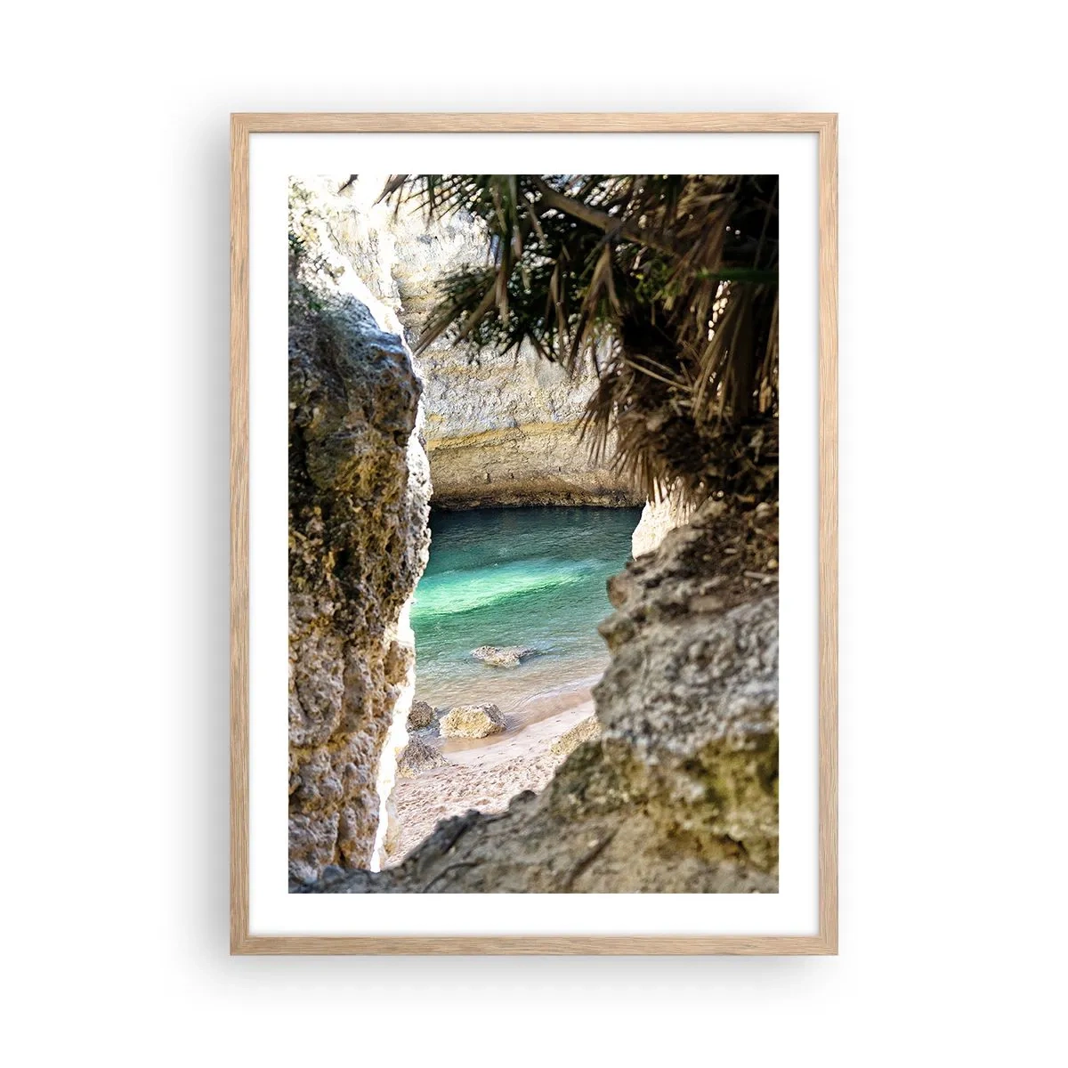 Pôster com moldura de carvalho claro - Baía turquesa - 50x70 cm