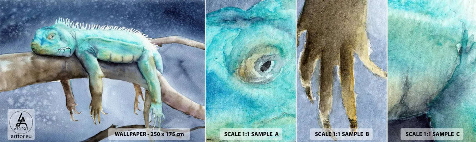 Amostra de Papel de Parede Standard Eco - Estamos bem! - Camaleão, Animal, Preguiça - 100x30 cm