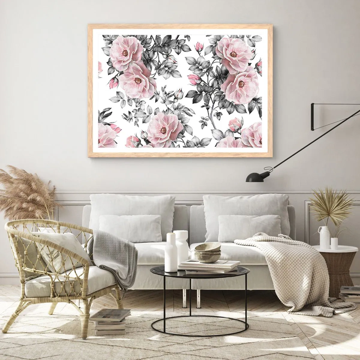 Pôster com moldura de carvalho claro - Perder-se nas rosas - 40x30 cm