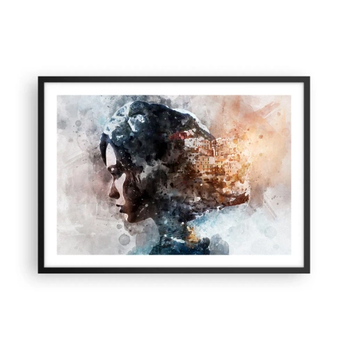 Pôster com moldura preta - Uma história sobre uma menina e uma cidade ao fundo - 70x50 cm