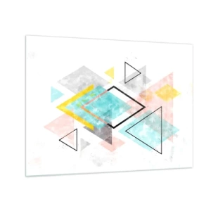 Quadro em vidro - Formas geométricas coloridas em um fundo branco em um estilo abstrato - 70x50cm - Jogo geométrico - Decoração de parede moderna para a sala de estar e quarto ARTTOR