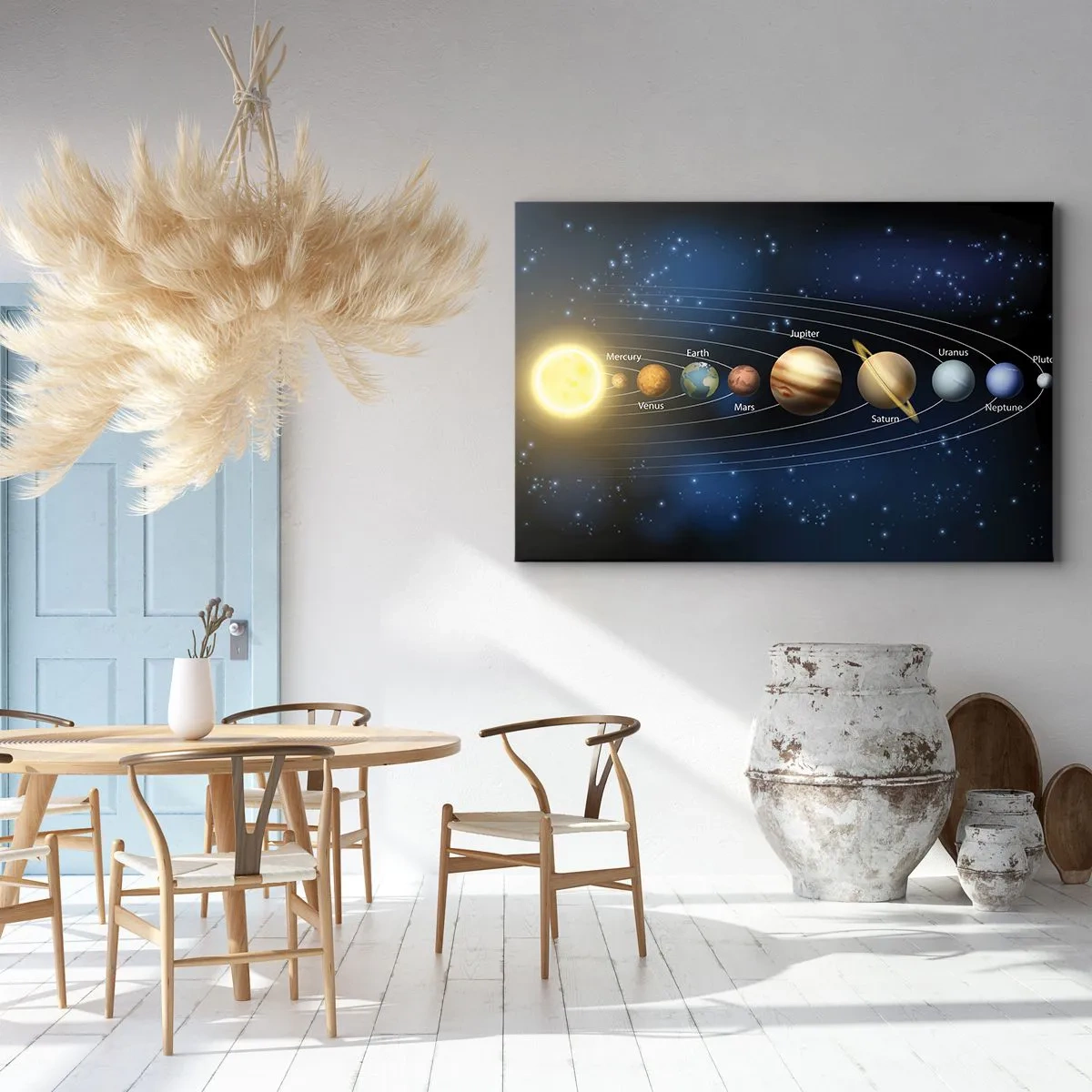 Quadro em tela - Diagrama do sistema solar com planetas e o sol - 70x50cm - Um de dez - Decoração de parede moderna para a sala de estar e quarto ARTTOR