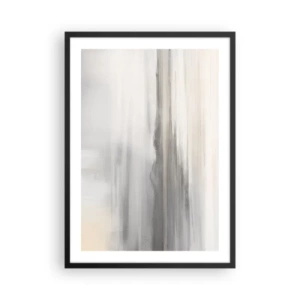Pôster com moldura preta - Listras verticais sutis em tons de cinza e bege - 50x70cm - Distância pensativa - Decoração de parede moderna para a sala de estar e quarto ARTTOR