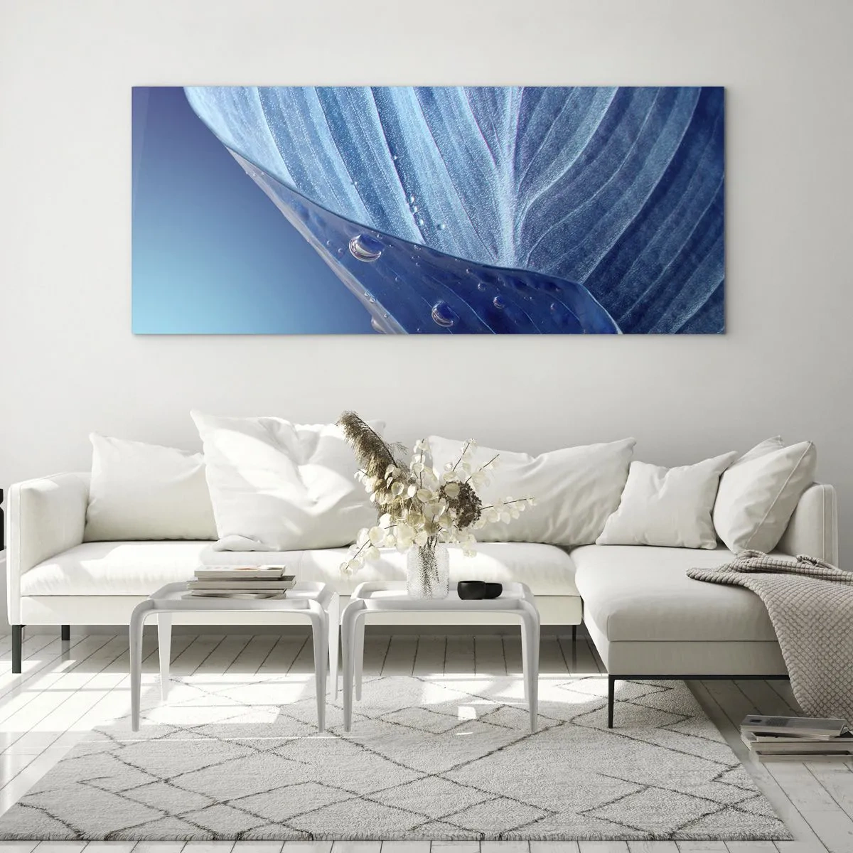 Quadro em vidro - Gotas escondidas no azul - 160x50 cm
