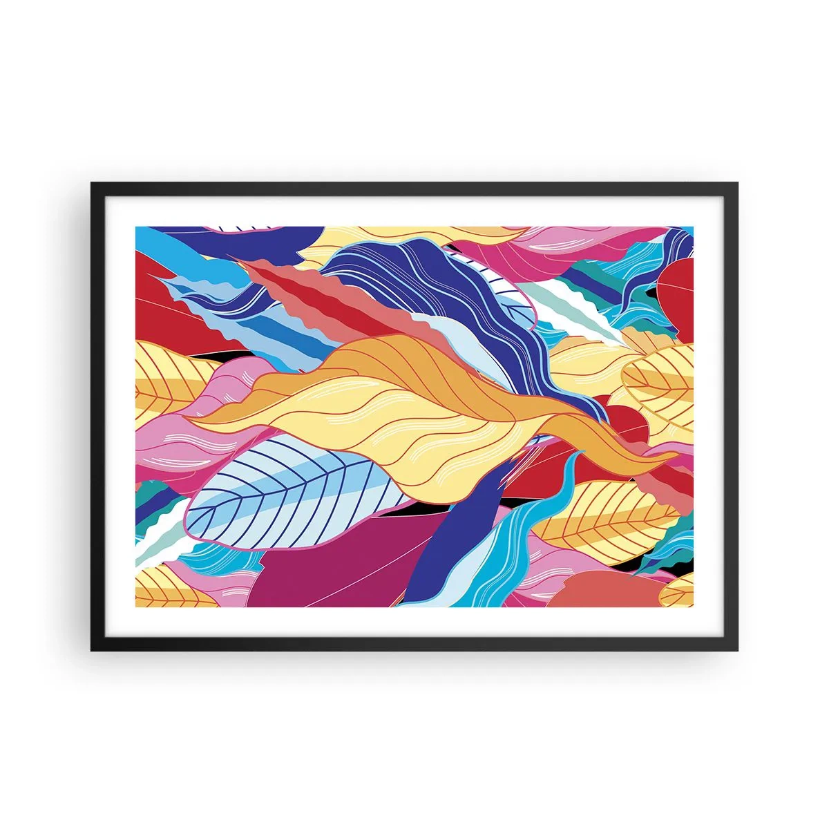 Pôster com moldura preta - Bagunça colorida - 70x50 cm