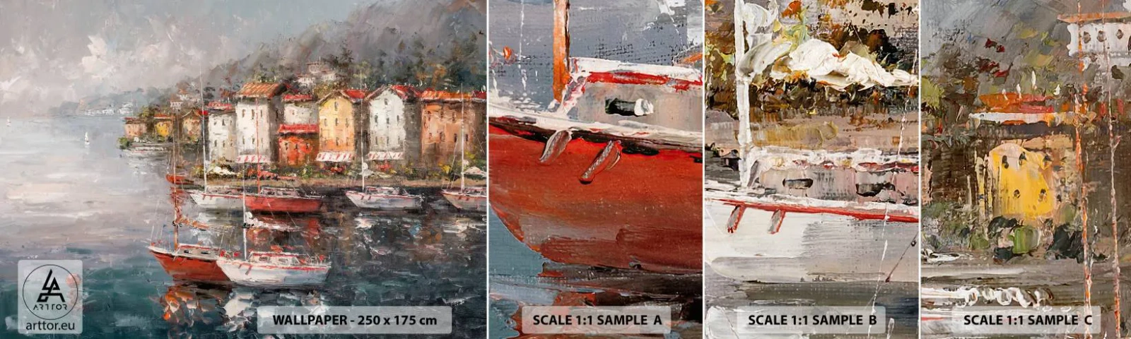 Amostra de Papel de Parede Standard Eco - Refúgio romântico - Arquitetura, Porto da cidade, Barco a vela - 100x30 cm