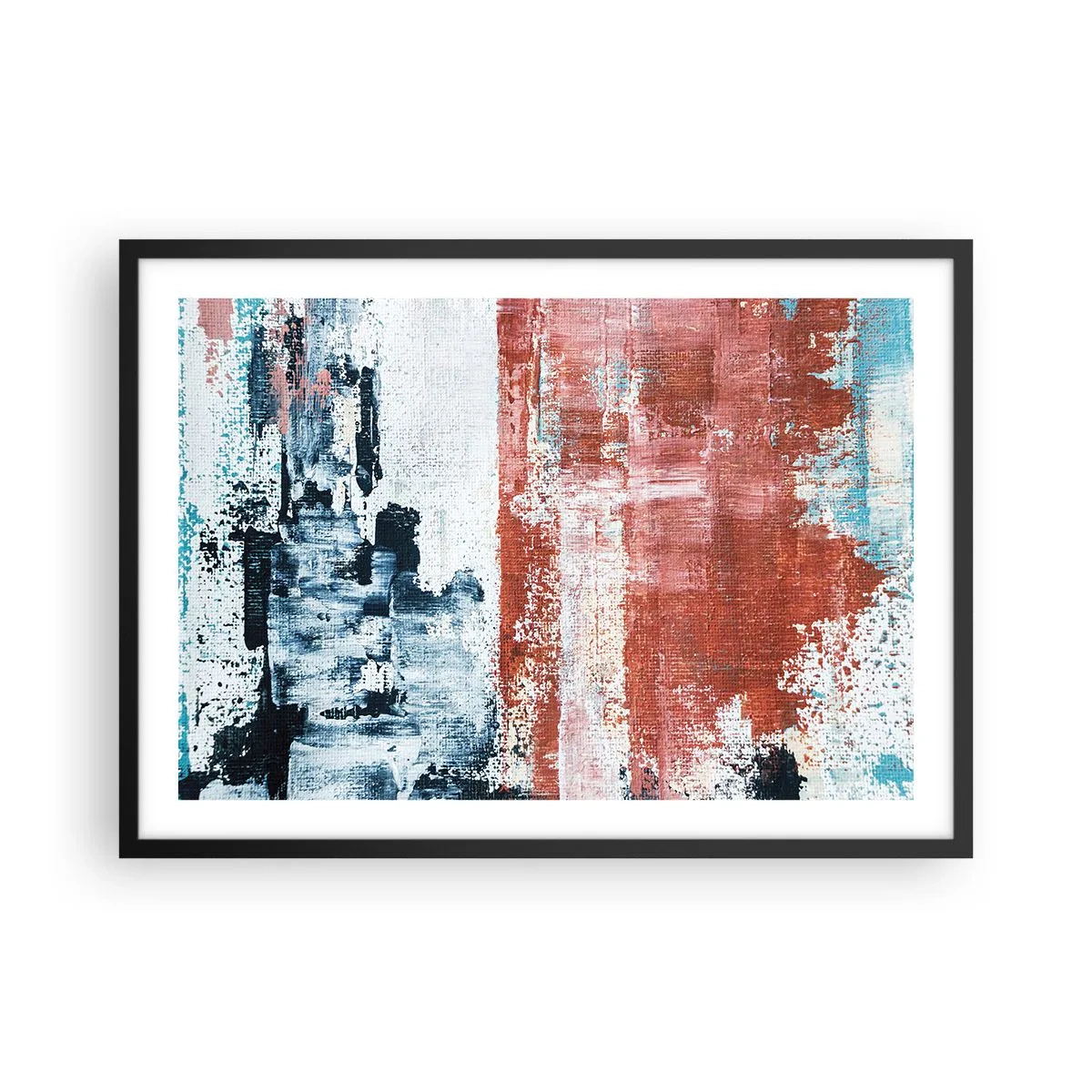 Pôster com moldura preta - Meio a meio abstrato - 70x50 cm