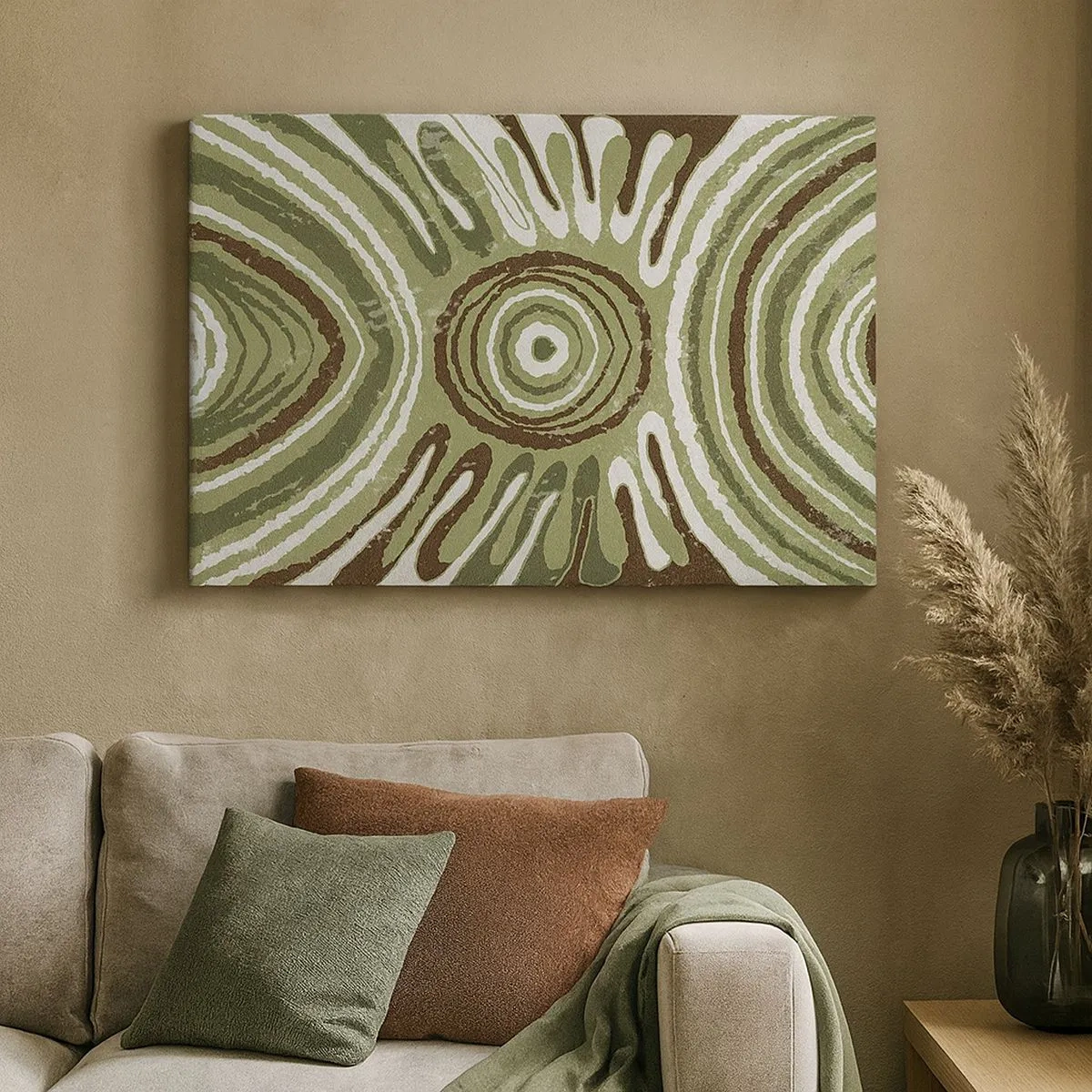Quadro em tela - Padrões abstratos em tons de verde e marrom - 70x50cm - Uma explosão de emoções - Decoração de parede moderna para a sala de estar e quarto ARTTOR