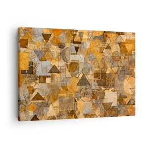 Quadro em tela - Padrões geométricos abstratos em tons de dourado - 70x50cm - O mundo em forma - Decoração de parede moderna para a sala de estar e quarto ARTTOR