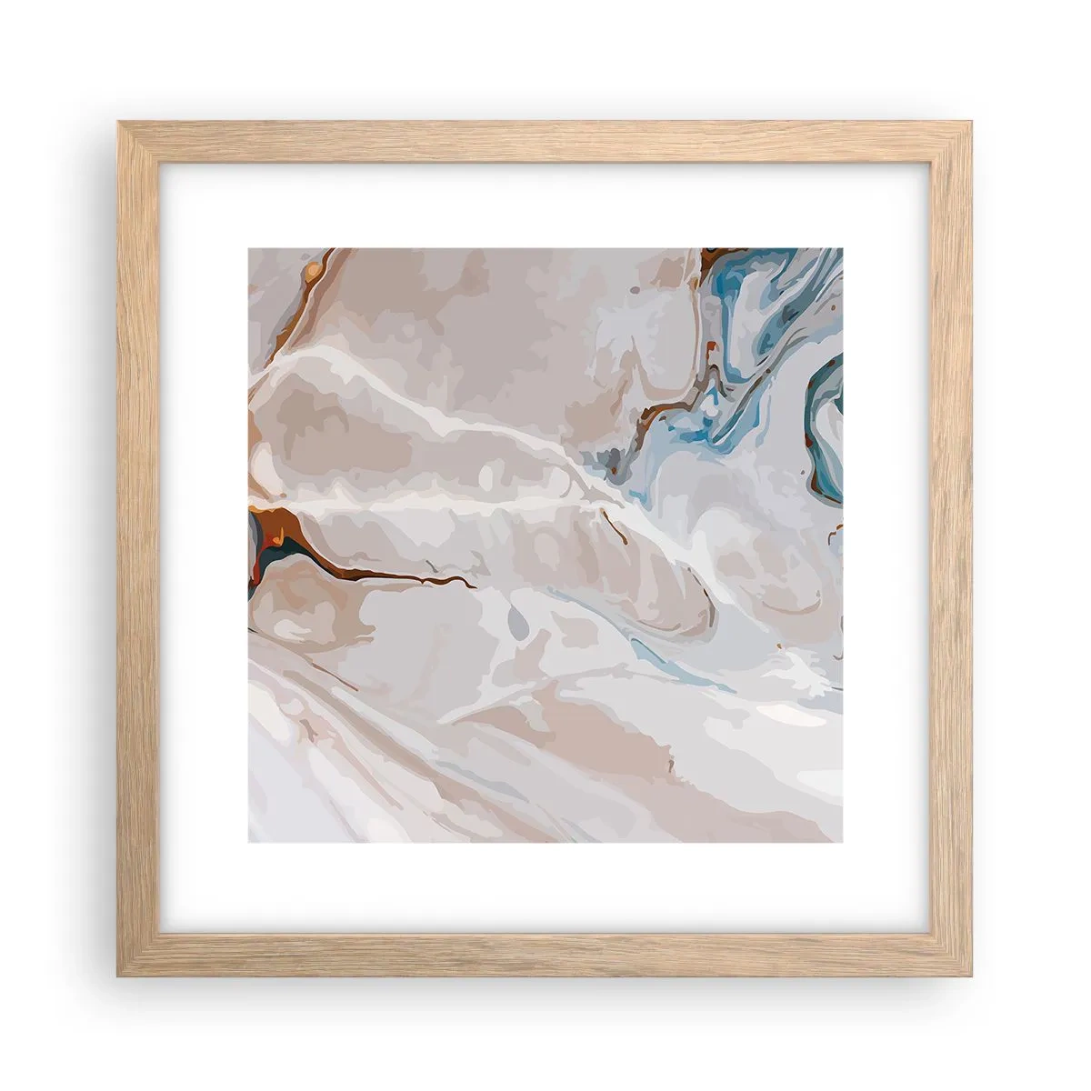 Pôster com moldura de carvalho claro - Meandros azuis sob branco - 30x30 cm