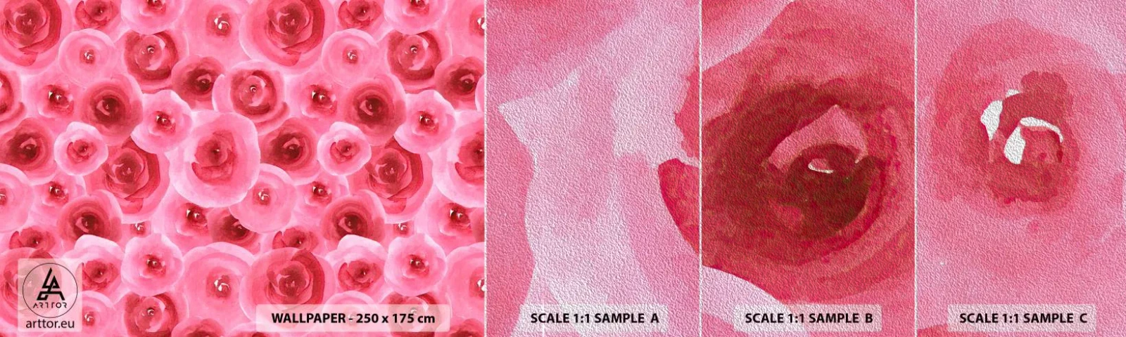 Amostra de papel de parede Premium Sand - Rosas acima e abaixo - Flores, Beleza, Romantismo - 100x30 cm