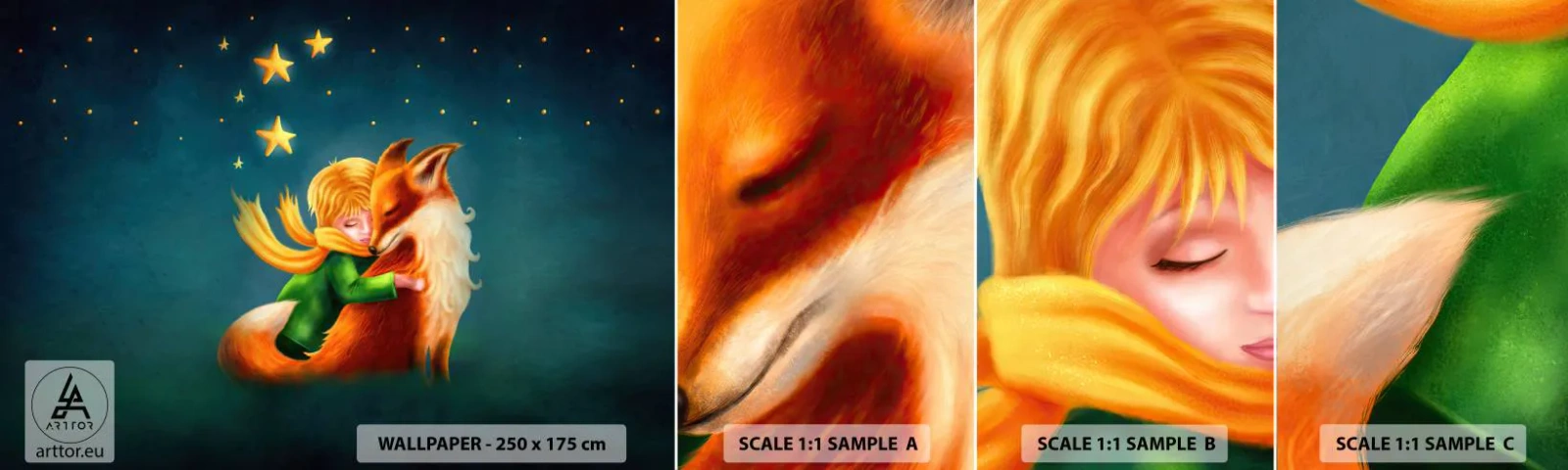 Amostra de Papel de Parede Standard Eco - O Pequeno Príncipe - Para crianças, Raposa, Garoto - 100x30 cm