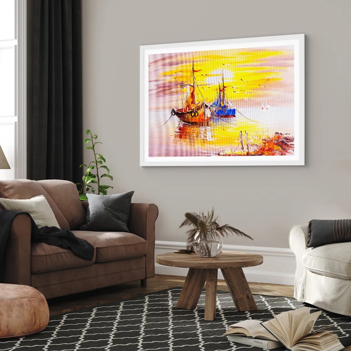 Pôster em moldura branca - Um merecido descanso no porto - 50x40 cm