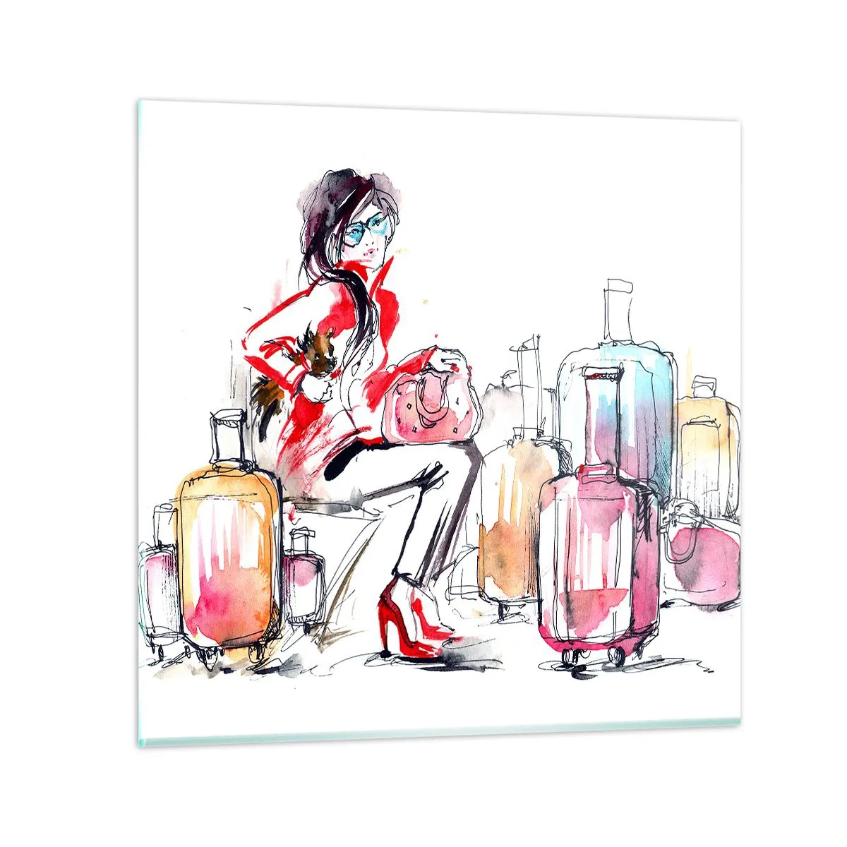 Quadro em vidro - Vamos sentar antes da viagem - 70x70 cm