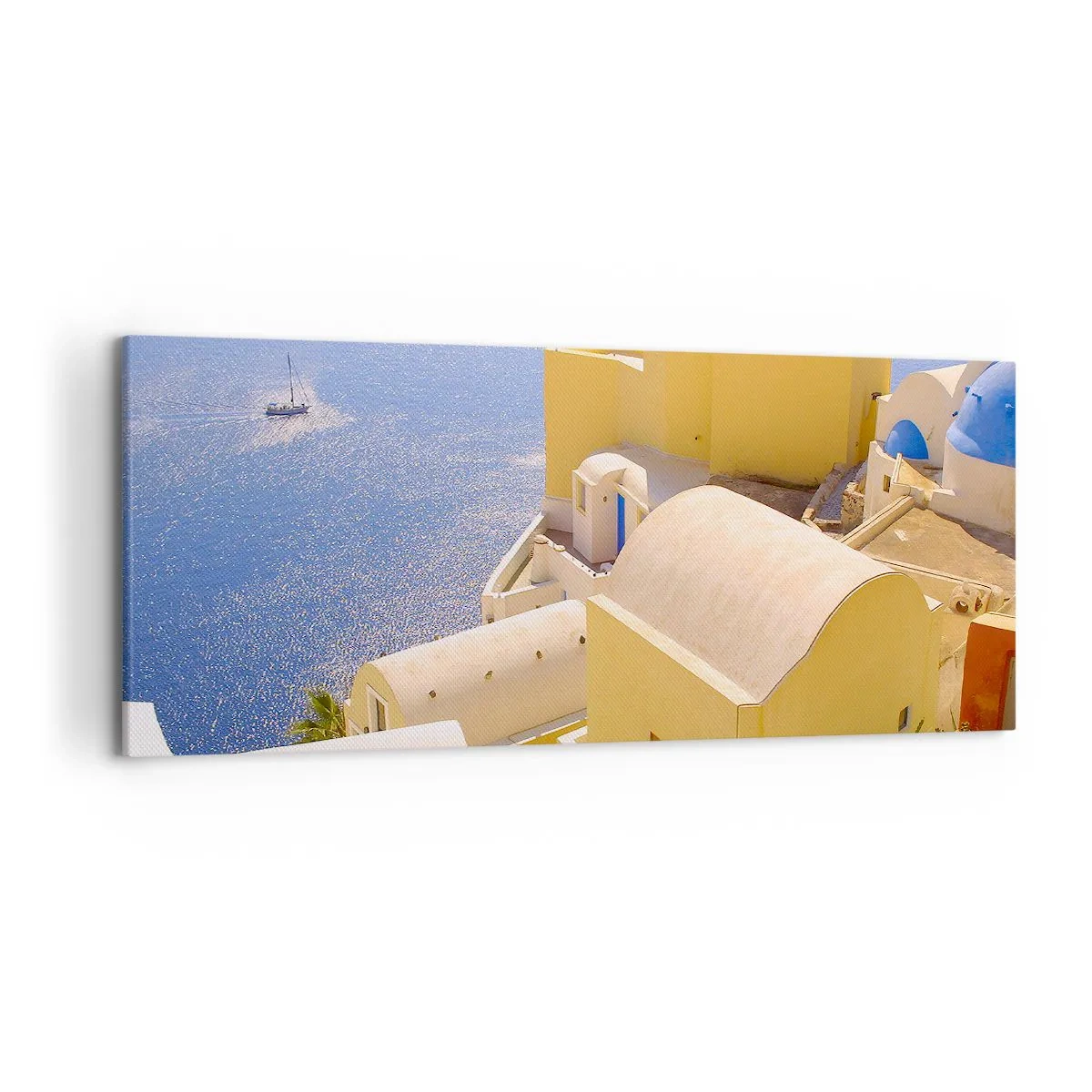 Quadro em tela - Paisagem grega em branco e azul - 120x50 cm