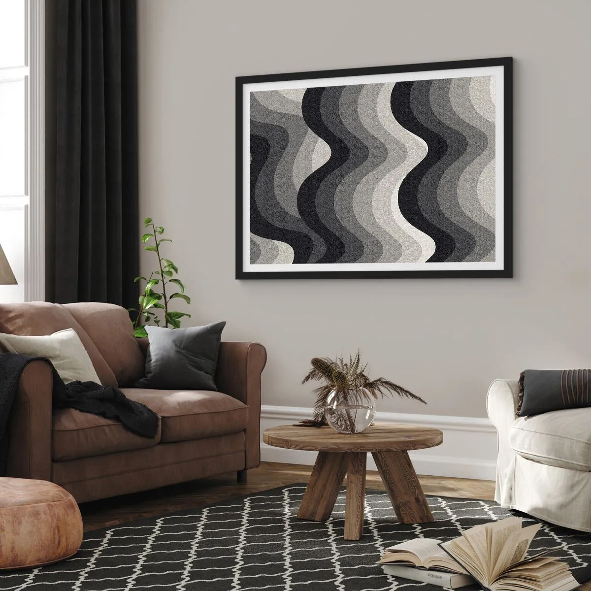 Pôster com moldura preta - Onda após onda - 70x50 cm