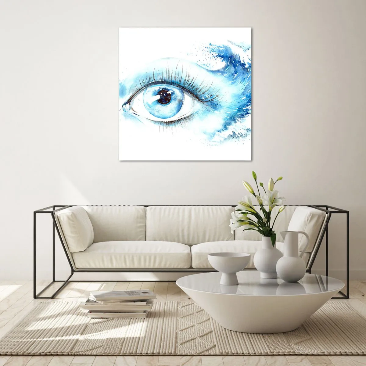 Quadro em vidro - Mergulho no olhar azul - 40x40 cm
