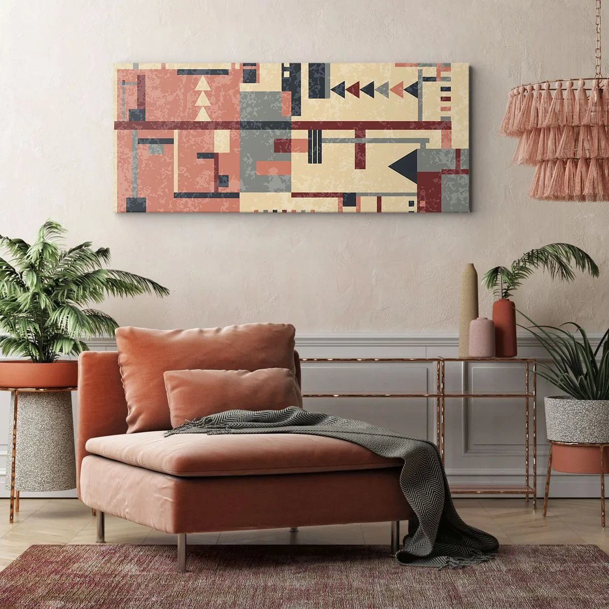 Quadro em tela - Combinação de verticais e horizontais - 140x50 cm