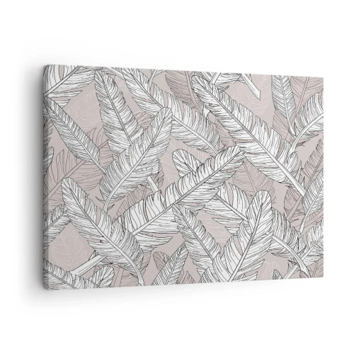 Quadro em tela - Padrão preto e branco com folhas de bananeira em um fundo claro - 70x50cm - Turbilhão de penas - Decoração de parede moderna para a sala de estar e quarto ARTTOR